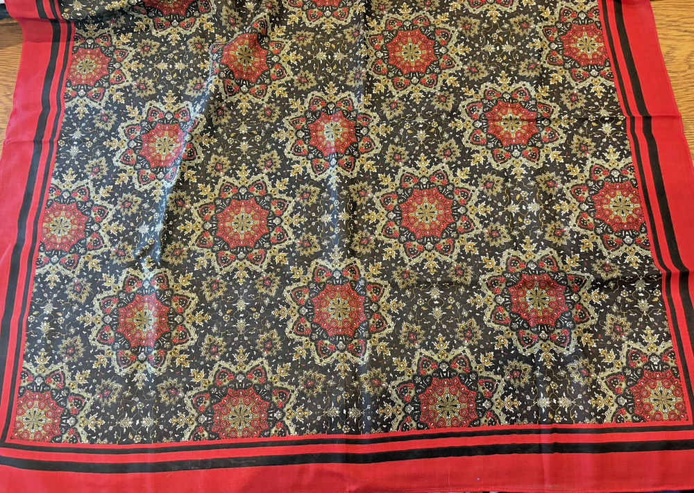 ECHO 100% Wool Scarf Paisley Medallion Stripe Japan Brown Red Brick 34" Square